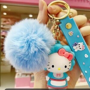 Blue Keychain with Fluffy Pom Pom